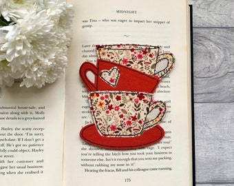 Tea cup bookmark, tea and books, reading gifts for book lovers, book gift for her, gift for friends, fabric bookmark