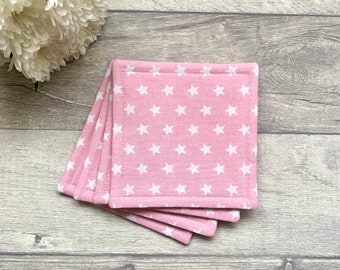 Pink coaster set, fabric coasters, home decor, new home gift, gift for her, tea lover gift