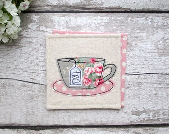 Tea cup coaster, tea gifts for women, floral coasters, gift for friends, country decor, home decor gift, tea lover gift