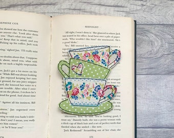 Tea cup bookmark, tea and books, reading gifts for book lovers, book gift for her, gift for friends, polka dot bookmark