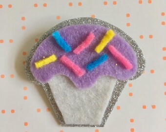 Cupcake brooch - birthday brooch - purple felt brooch - birthday gift - felt brooch - gift for girl - cupcake jewellery - cupcake jewelry