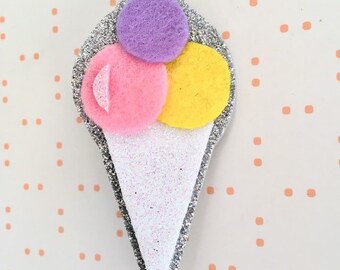 Ice-cream brooch - felt brooch - summer brooch - ice cream pin - ice cream jewellery - ice cream jewelry - pink brooch