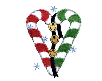 Jingle Bell Candy Canes applique design. Instant download available. Hoop size is 5” X 6”.