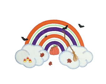Rainbow Halloween applique design. Instant download available. Hoop size is 6” X 9”.