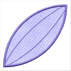 May include: A purple embroidered leaf with a textured design. The leaf is a single, simple shape with a rounded edge.