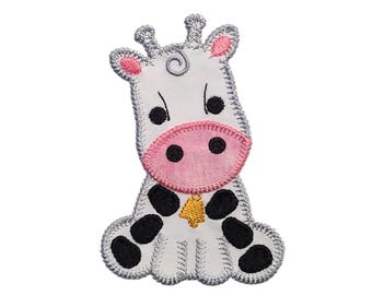 Baby Zoo Cow applique design. Instant download available. Hoop size is 4” X 5”.