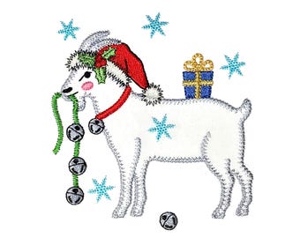 Christmas Goat applique design. Instant download available. Hoop size is 5” X 5”.