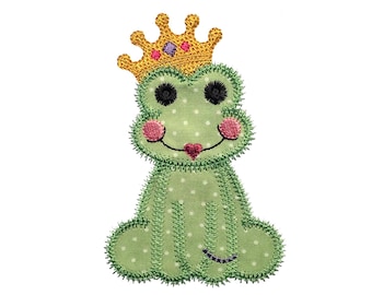 Baby Zoo Royal Frog 2 applique design. Instant download available. Hoop size is 4” X 5”.