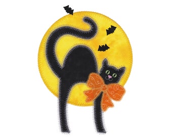 Cat Moon applique machine embroidery design. Instant download available. Hoop size must be 6.25” X 8.25” or larger.