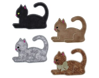 Studio Cat - pouncing appliqué embroidery design set. Instant download available. Hoop size is 5.5” X 4.25”.