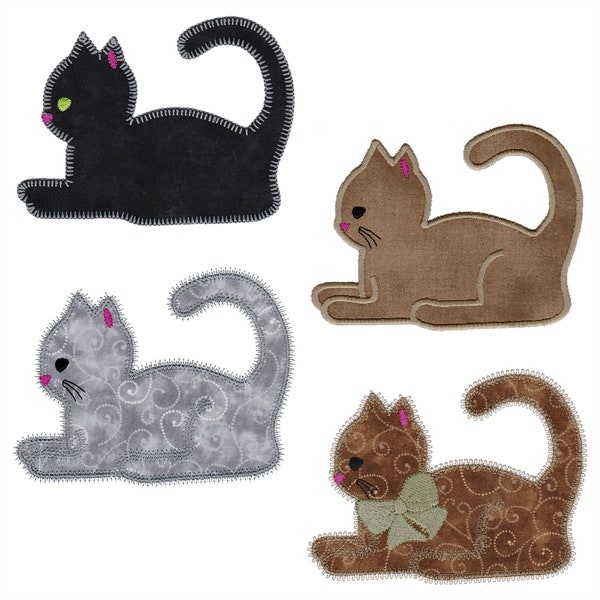 Studio Cat - pouncing appliqué embroidery design set. Instant download available. Hoop size is 5.5” X 4.25”.