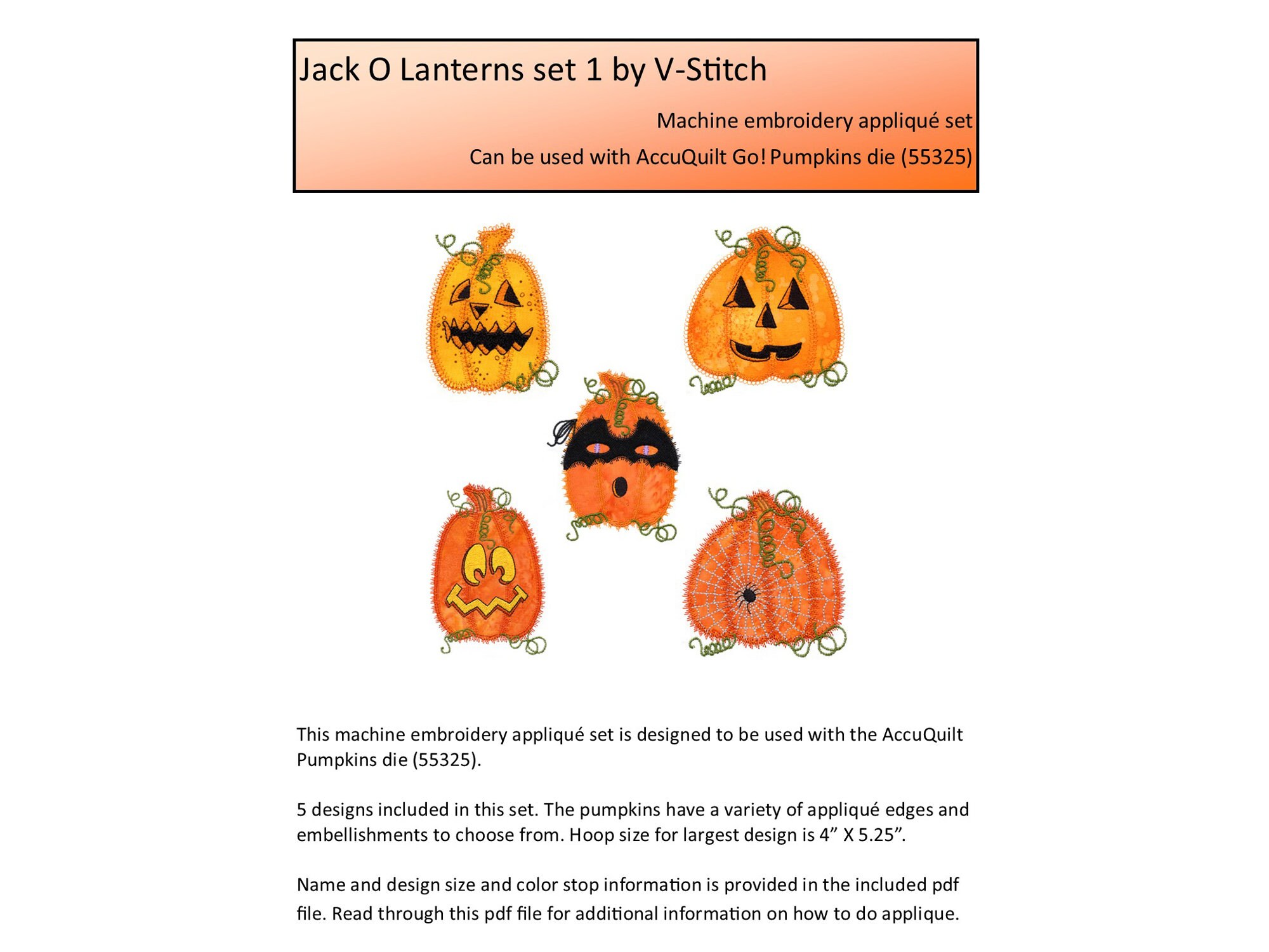 Jack O' Lantern Applique Embroidery Designs, Halloween Pumpkin Set ...