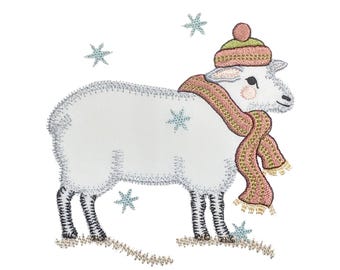 Winter Sheep applique design. Instant download available. Hoop size is 5” X 5”.