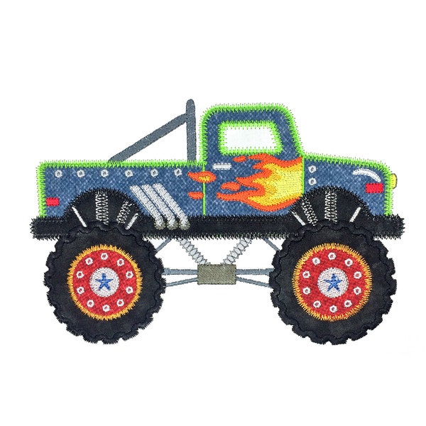 Monster Truck applique design. Instant download available. Hoop size is 8” X 6”.