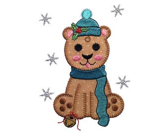 Baby Zoo Winter Bear applique design. Instant download available. Hoop size is 5” X 6”.