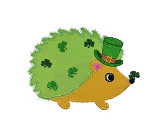 Hedgehog Shamrock applique design. Instant download available. Hoop size is 5” X 6”.