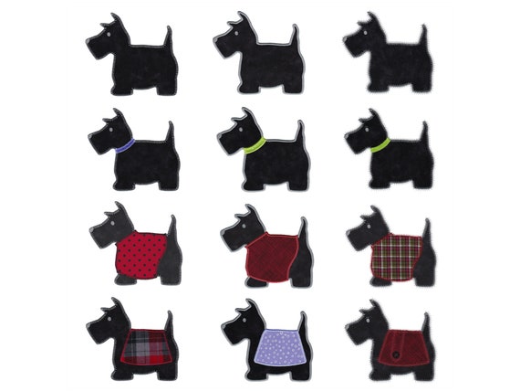 Red Blue Plaid Scottie Schnauzer Dog Silhouette Embroidery Patch
