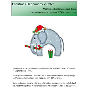 Christmas Elephant. Instant download available. Hoop size is 6 X 5. image 2