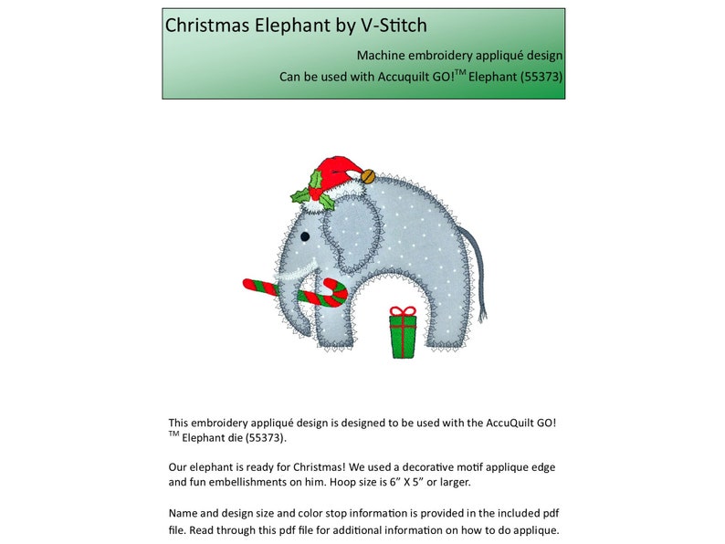 Christmas Elephant. Instant download available. Hoop size is 6 X 5. image 2