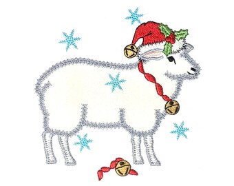Christmas Sheep applique design. Instant download available. Hoop size is 5” X 6”.