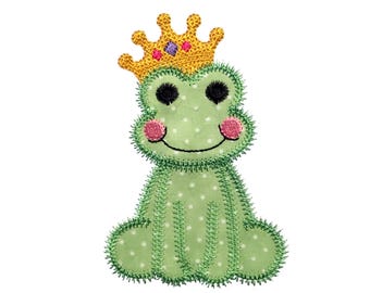 Baby Zoo Royal Frog 1 applique design. Instant download available. Hoop size is 4” X 5”.