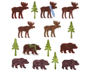 Northwoods applikationsbroderidesigner, Björn, Älg, Träd (5x7-båge) (digital nedladdning)