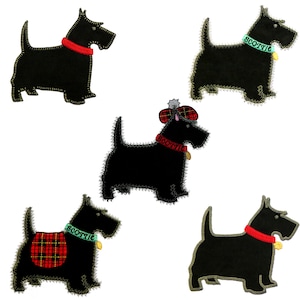 AccuQuilt Scottie Dog applique embroidery design set. Instant download available. Hoop size is 4.75” X 4.75”.