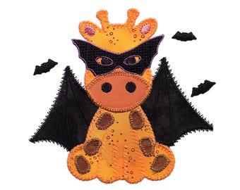Baby Zoo Halloween Giraffe applique design. Instant download available. Hoop size is 5” X 6”.