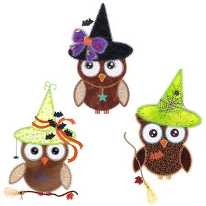 Witchy Owls applique embroidery design. Instant download available. Hoop size is 6” X 10”.