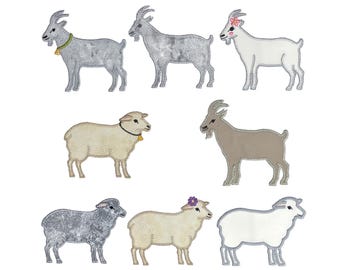 Sheep and goat applique design set. Instant download available. Hoop size is 5” X 7”.