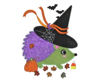 Hedgehog Halloween applique design. Instant download available. Hoop size is 5” X 8”.