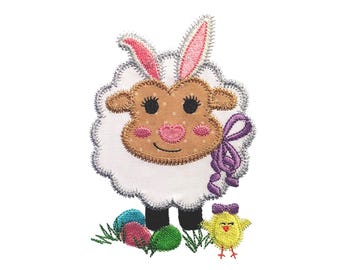 Baby Zoo Easter Sheep applique design. Instant download available. Hoop size is 4” X 6”.
