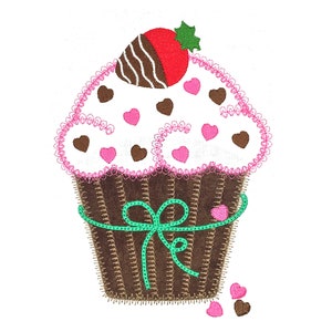 Valentine Cupcake applique machine embroidery design. Instant downloads.