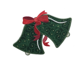 2 Bells applique design. Instant download available. Hoop size is 6” X 8”.