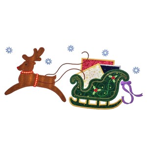 Reindeer and Sleigh 2. Instant download available. Hoop size is 13.25” X 6.25”.