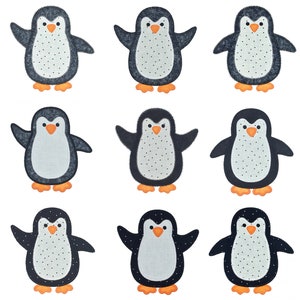 Penguins applique machine embroidery design. Instant download available. Hoop size is 6” X 6”.