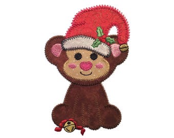 Baby Zoo Christmas Monkey applique design. Instant download available. Hoop size is 4” X 5”.
