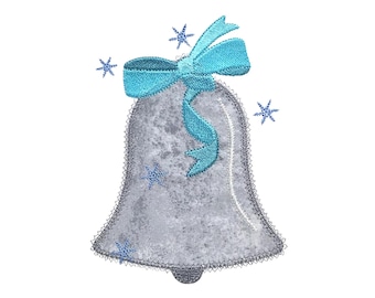 Bell with Bow applique design. Instant download available. Hoop size is 5” X 6”.