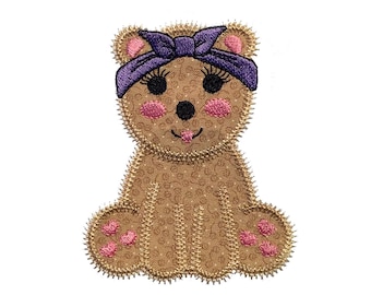 Baby Zoo Sassy Bear applique design. Instant download available. Hoop size is 4” X 5”.
