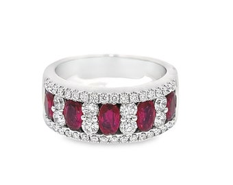 2.04 c.w. total Late-Victorian Style Ruby and Diamond Ladies Ring, Set in 18K White Gold