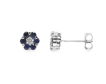 0.67CT Sapphire and Diamond Flower Stud Earrings set 18K Gold