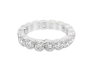 Round Brilliant Diamond Eternity Band, Art Deco Style Half bezel