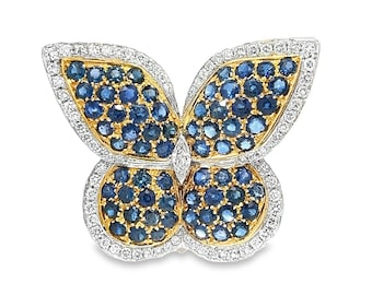 11.83CT Sapphire & Diamonds Brooch set in 18K Yellow Gold, Platinum 1.75 IN