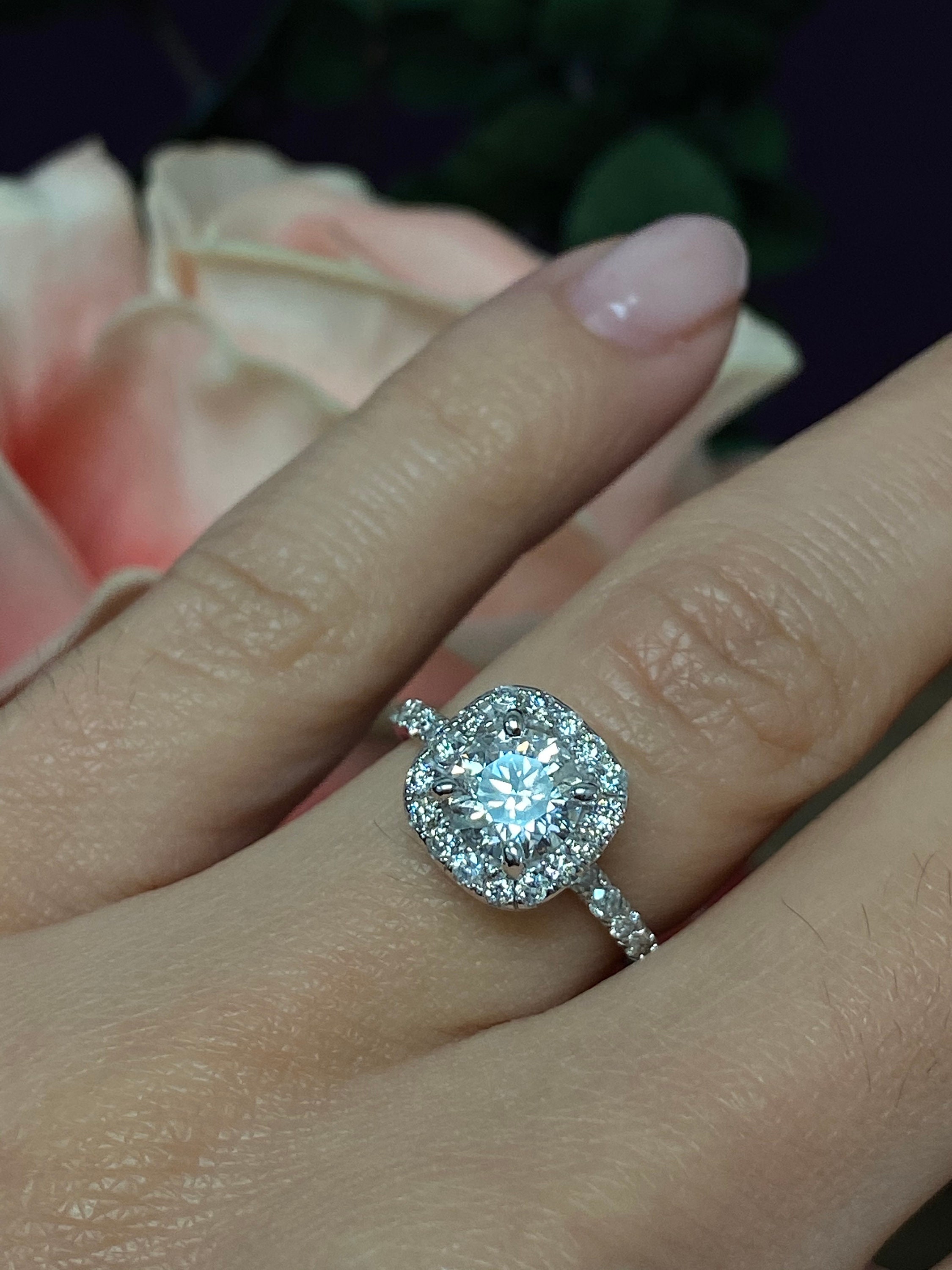 1.88 Carat Round Diamond With Square Halo Engagement Ring in 14K