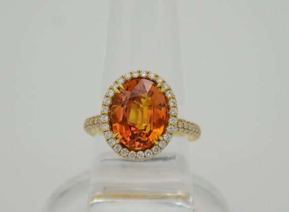 7CT Orange Sapphire 18K Yellow Gold Ring Diamond and | Etsy