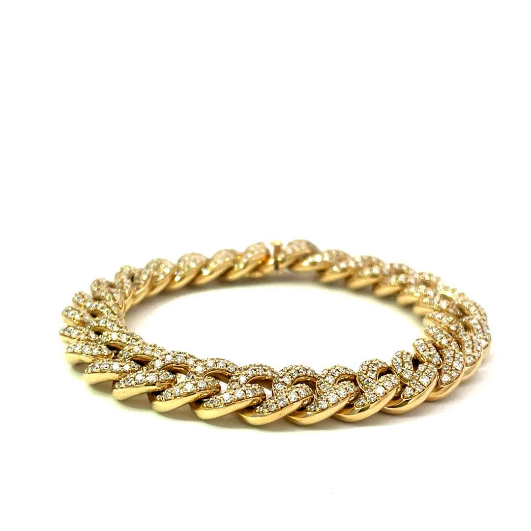 6.82CT Yellow Gold Cuban Link All Diamond Bracelet Etsy