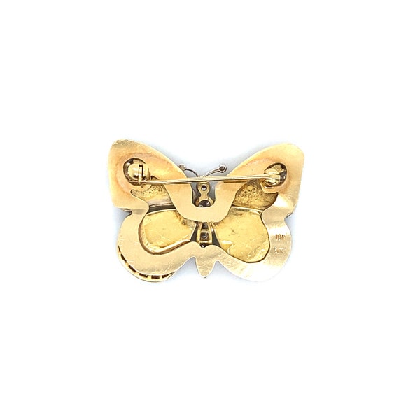 Vintage Gold, Diamond, and Enamel Butterfly Brooc… - image 2