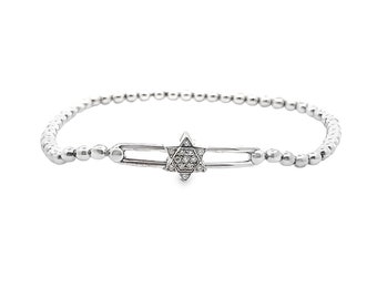 0.12CT Star of David flexible bracelet in 14K White Gold