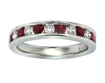 Diamond and Ruby Channel Set Half Way Band - Made in The USA