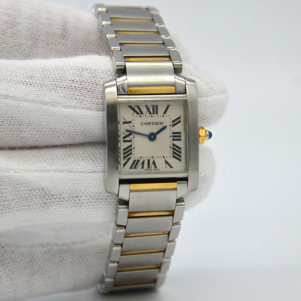 Cartier Tank Francaise 18K Yellow Gold Steel White Dial Ladies Quartz Watch 2384